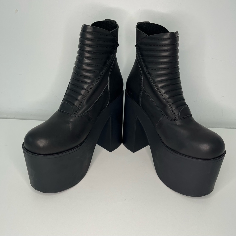 Unif Neo Platform Boots In Black Leather Size 6 Gem